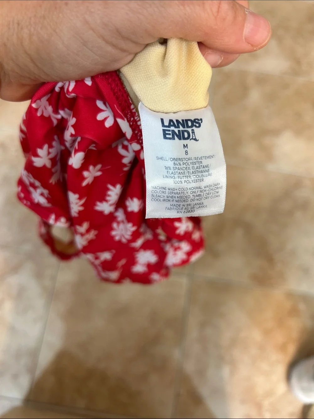 Lands' End Red Floral Cross-Back One-Piece Swimsuit